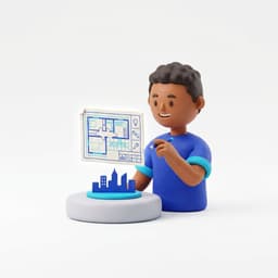 Architect with blueprint and miniature city